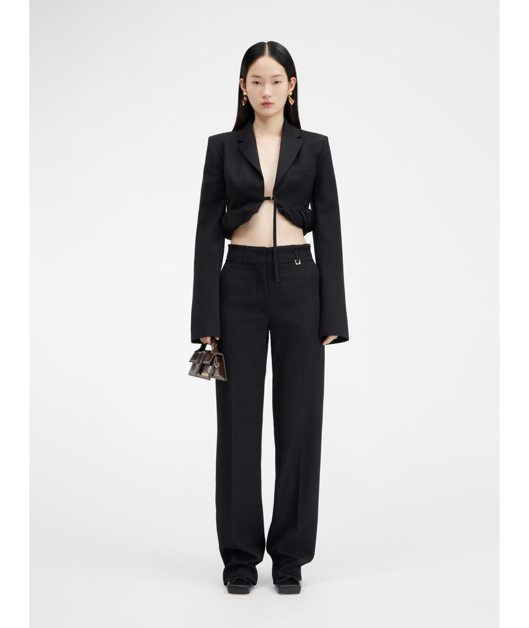 JACQUEMUS Черные шерстяные прямые брюки, фото 7