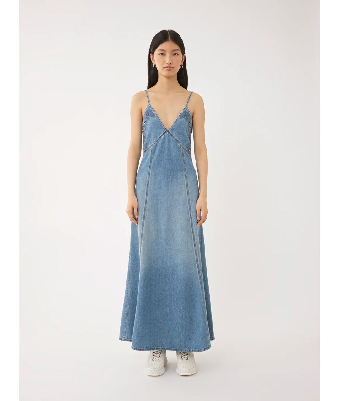 CHLOE Синее хлопковое повседневное платье, фото 2