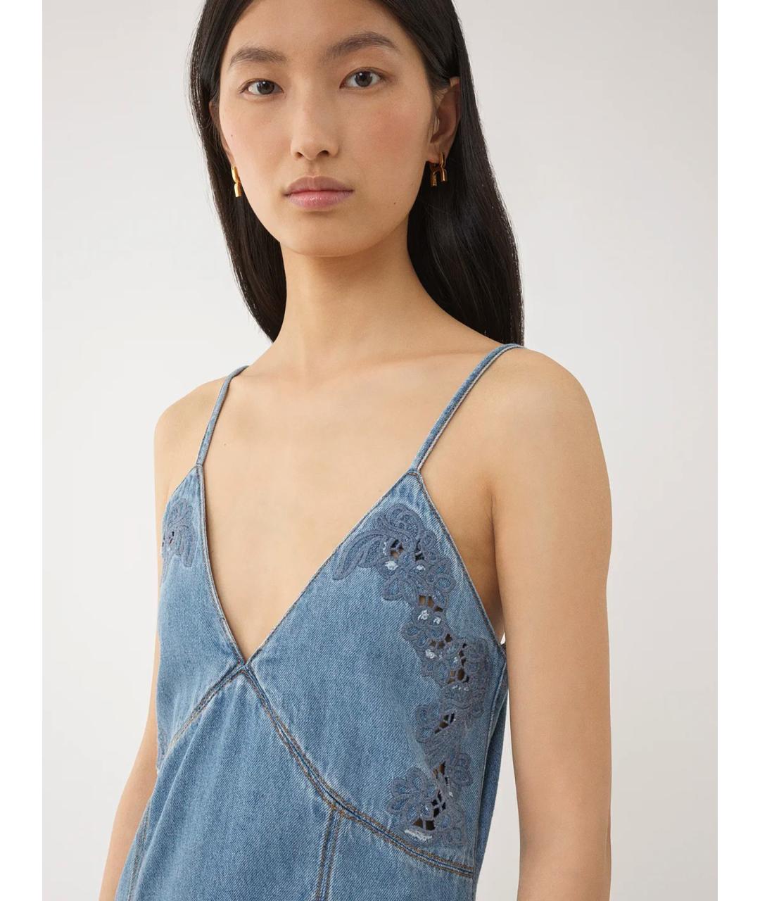 CHLOE Синее хлопковое повседневное платье, фото 3