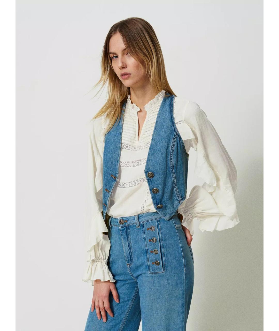 TWIN-SET Синий хлопковый жилет, фото 3