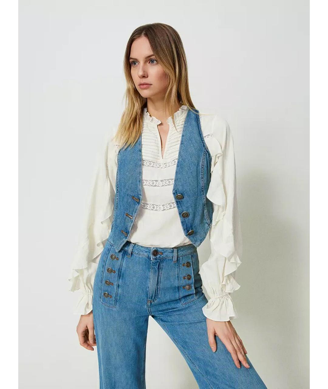 TWIN-SET Синий хлопковый жилет, фото 2