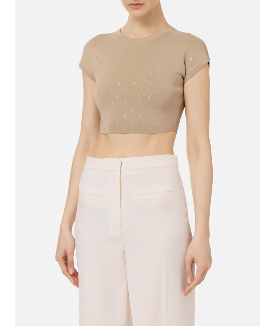 ELISABETTA FRANCHI Бежевый вискозный джемпер / свитер, фото 4