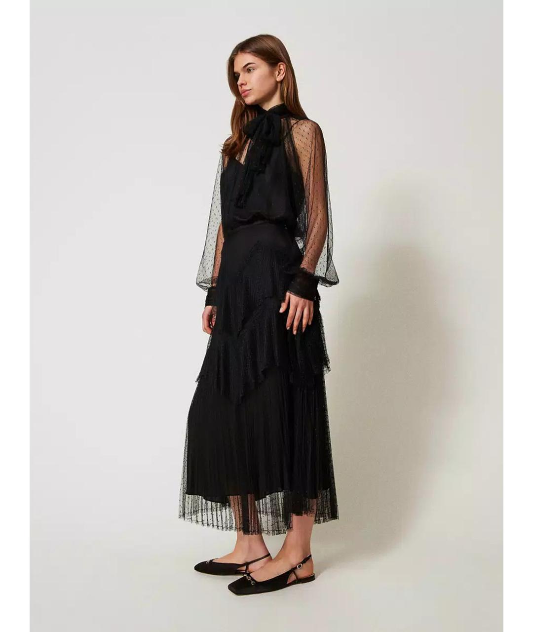 TWIN-SET Черная полиэстеровая юбка макси, фото 3