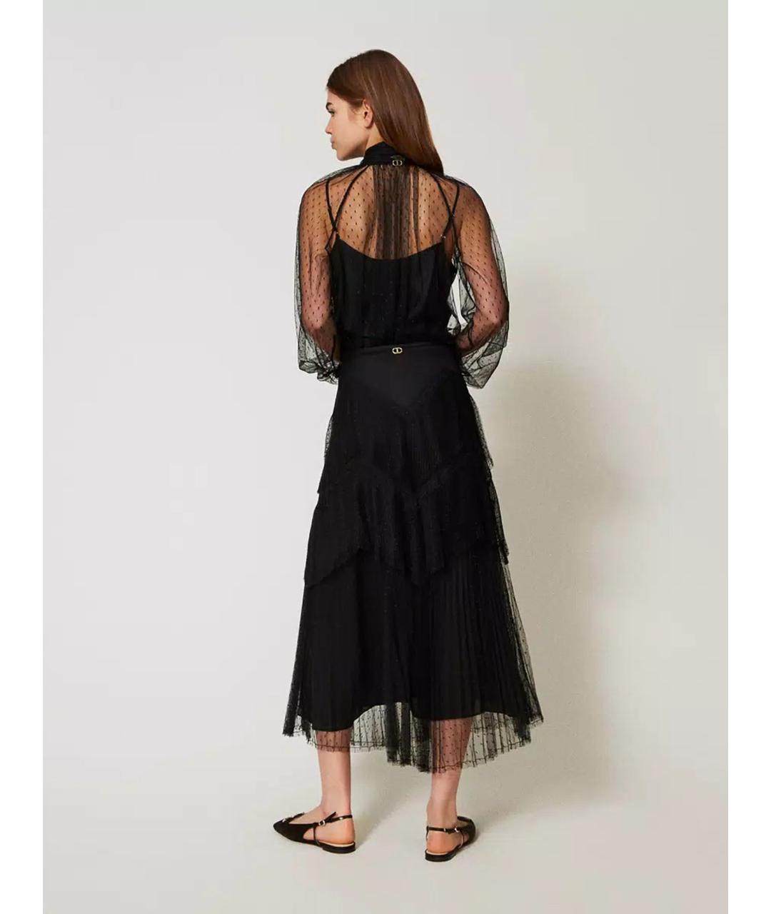 TWIN-SET Черная полиэстеровая юбка макси, фото 4