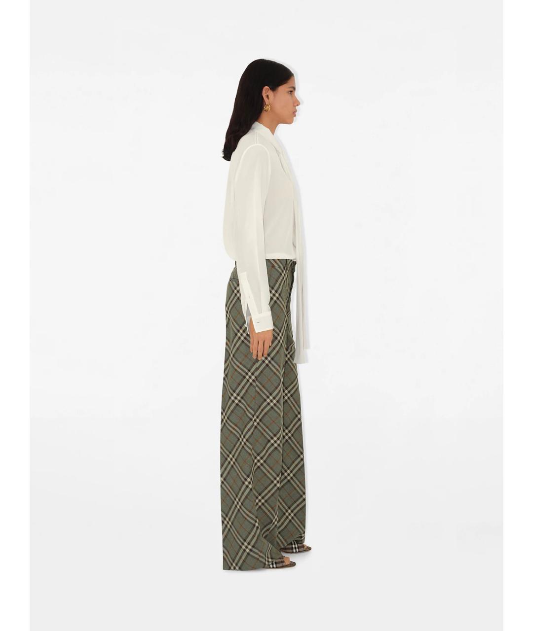 BURBERRY Зеленые шерстяные брюки широкие, фото 3