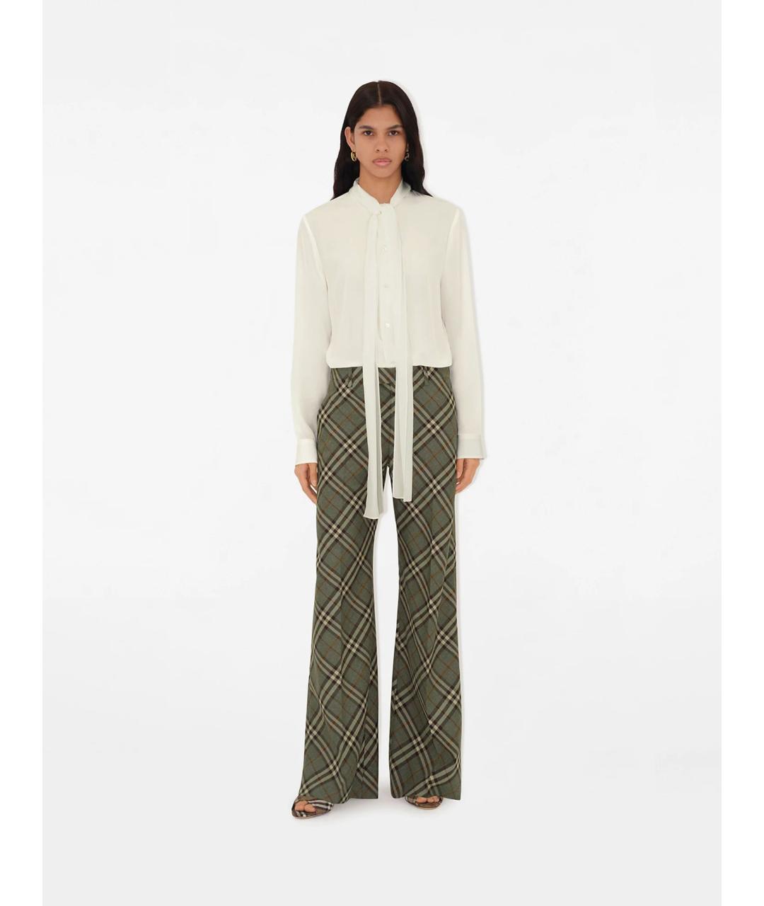 BURBERRY Зеленые шерстяные брюки широкие, фото 2