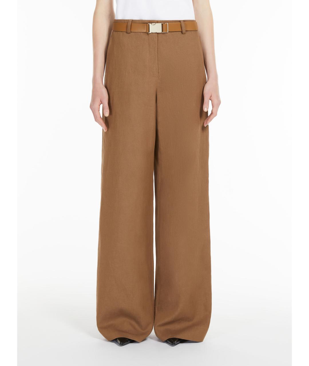 MAX MARA STUDIO Коричневые хлопковые брюки широкие, фото 5