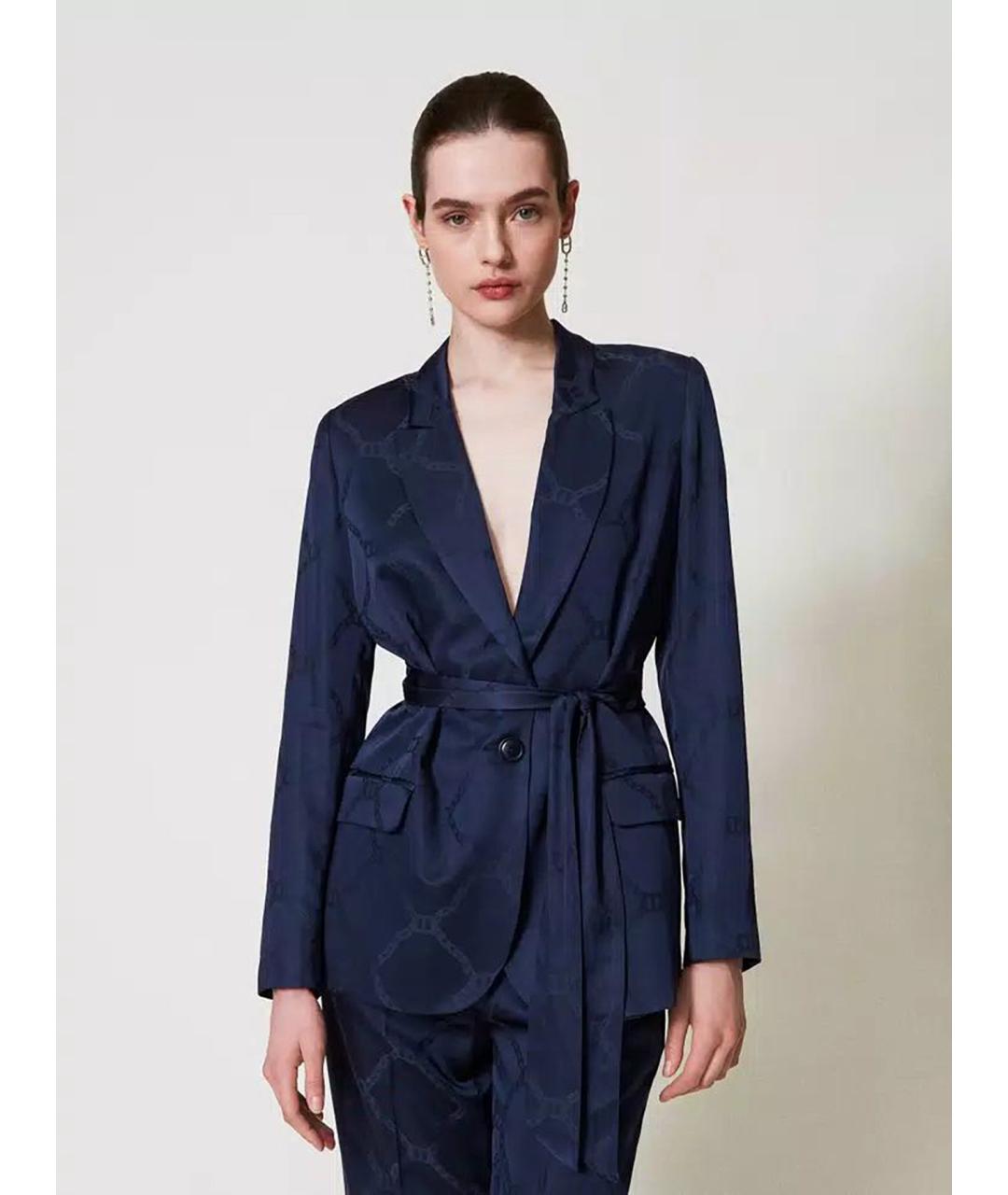 TWIN-SET Синий атласный жакет/пиджак, фото 3