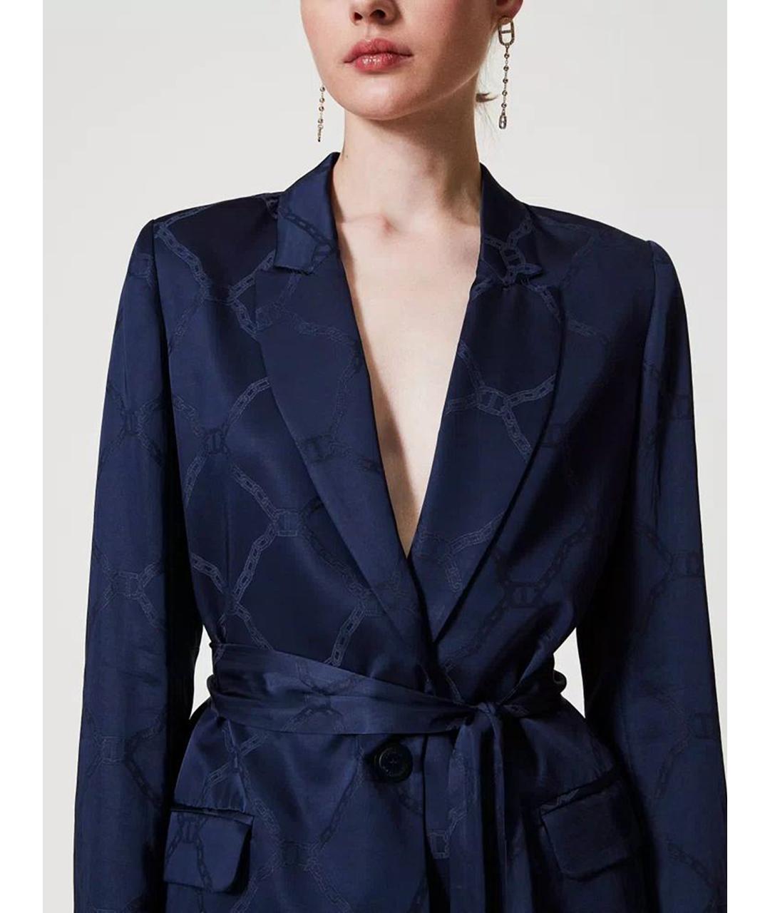 TWIN-SET Синий атласный жакет/пиджак, фото 6