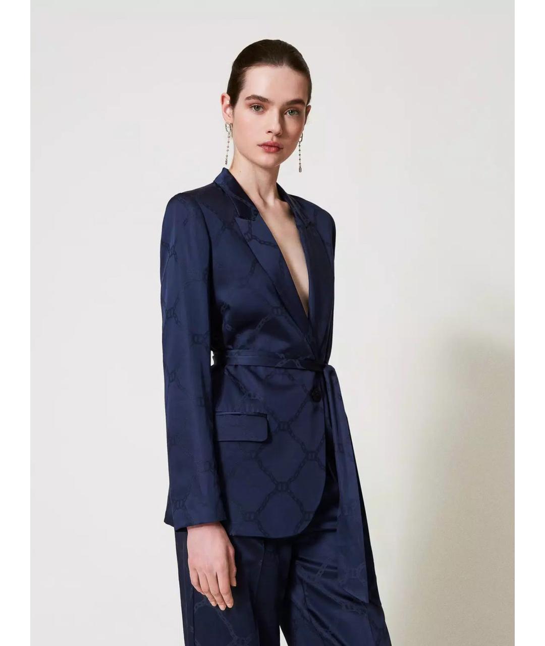 TWIN-SET Синий атласный жакет/пиджак, фото 4