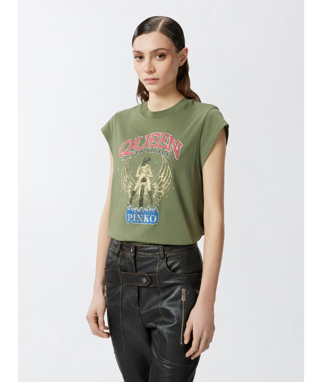 PINKO Зеленая хлопковая футболка, фото 3
