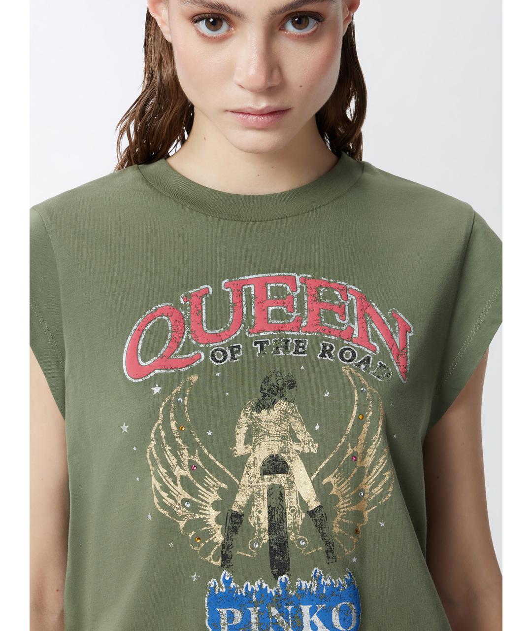 PINKO Зеленая хлопковая футболка, фото 5