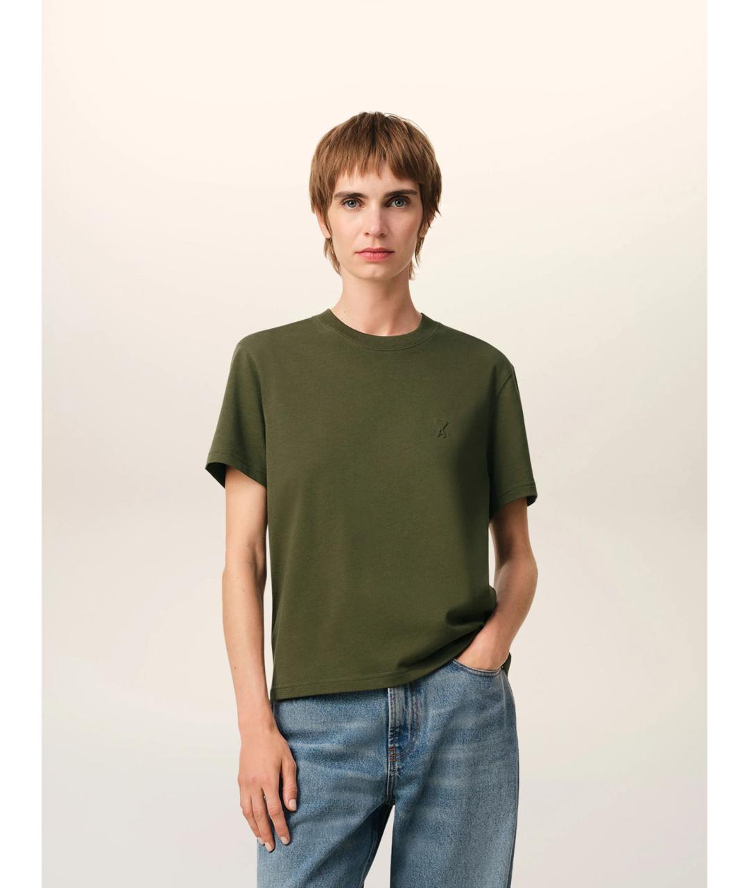 Ami Paris Зеленая хлопковая футболка, фото 2