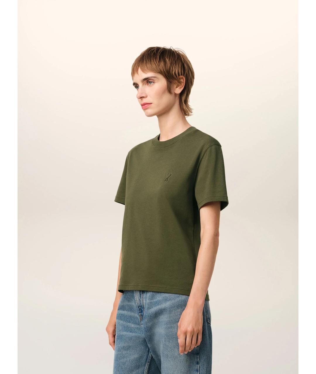 Ami Paris Зеленая хлопковая футболка, фото 5