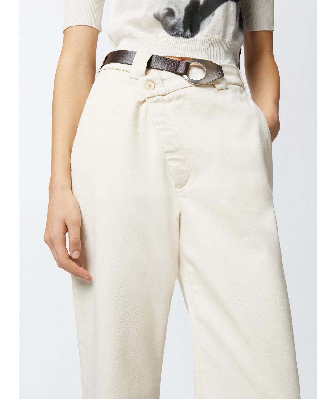 PINKO Белые хлопковые прямые брюки, фото 5