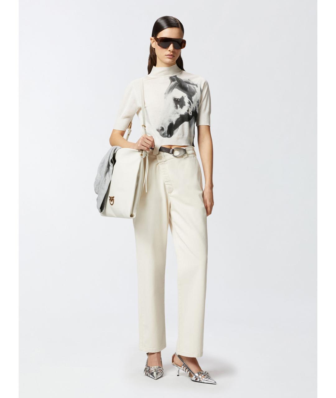 PINKO Белые хлопковые прямые брюки, фото 2