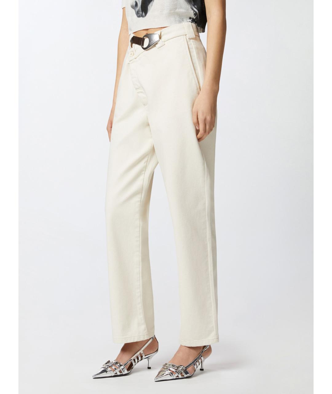 PINKO Белые хлопковые прямые брюки, фото 3