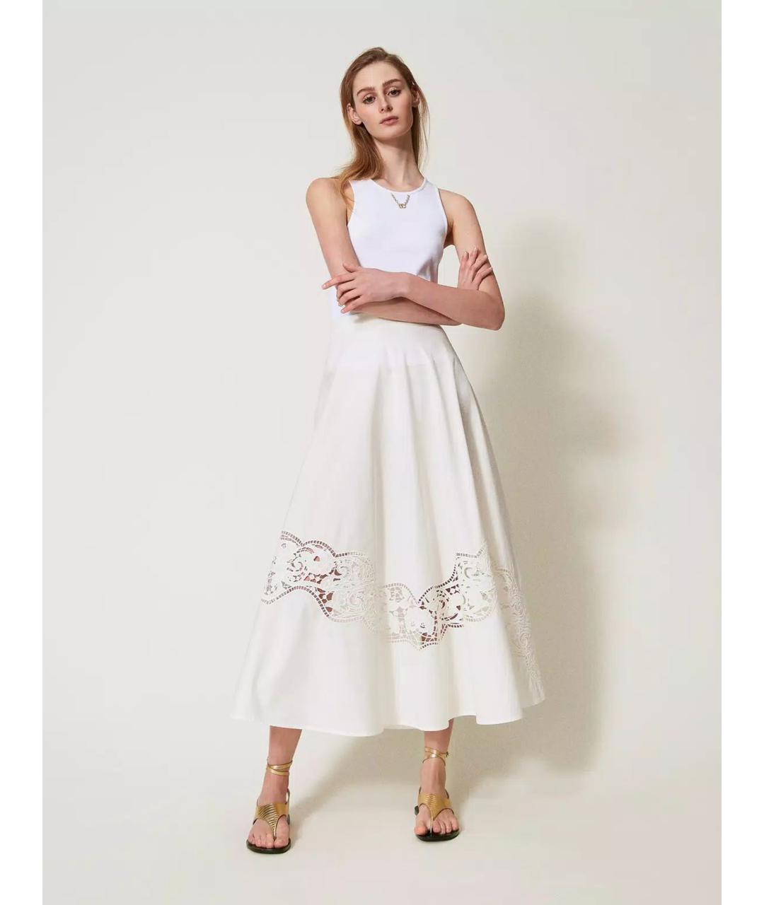 TWIN-SET Белая хлопковая юбка макси, фото 2