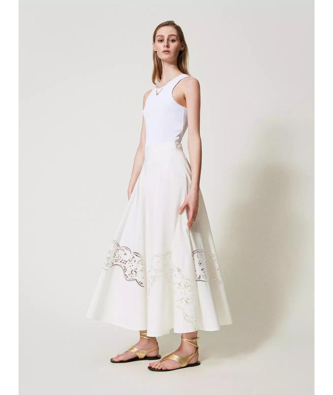 TWIN-SET Белая хлопковая юбка макси, фото 3