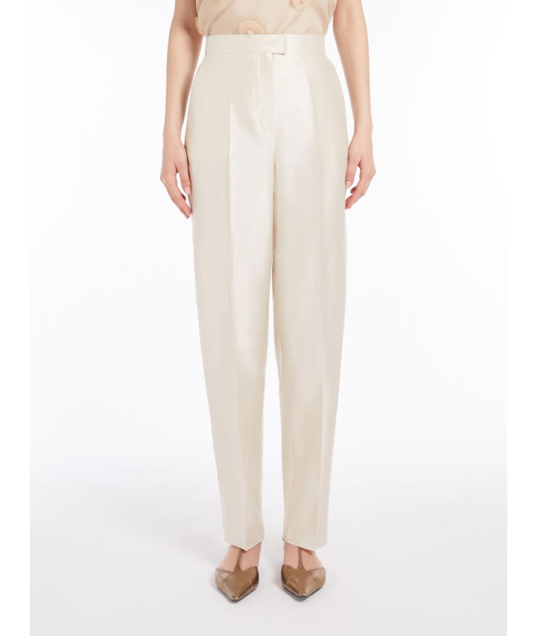 MAX MARA STUDIO Белые шелковые прямые брюки, фото 4