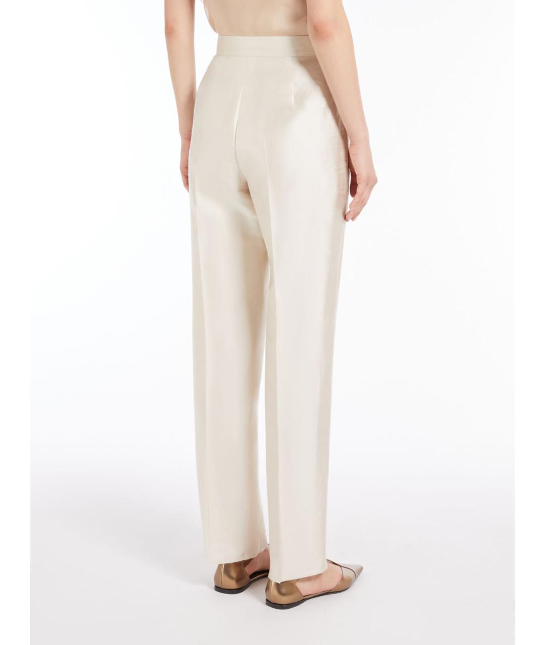 MAX MARA STUDIO Белые шелковые прямые брюки, фото 3