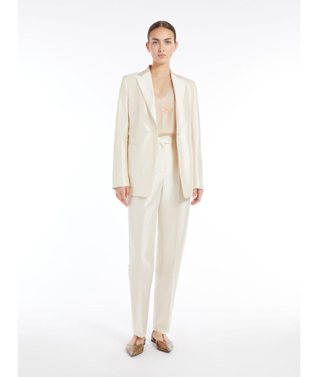 MAX MARA STUDIO Белые шелковые прямые брюки, фото 2