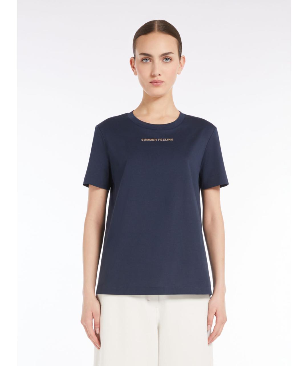 'S MAX MARA Синяя хлопковая футболка, фото 4