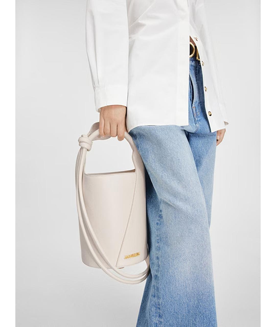 JACQUEMUS Белая кожаная сумка тоут, фото 4