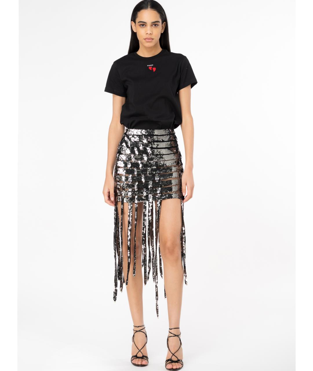 PINKO Серебряная полиамидовая юбка мини, фото 2