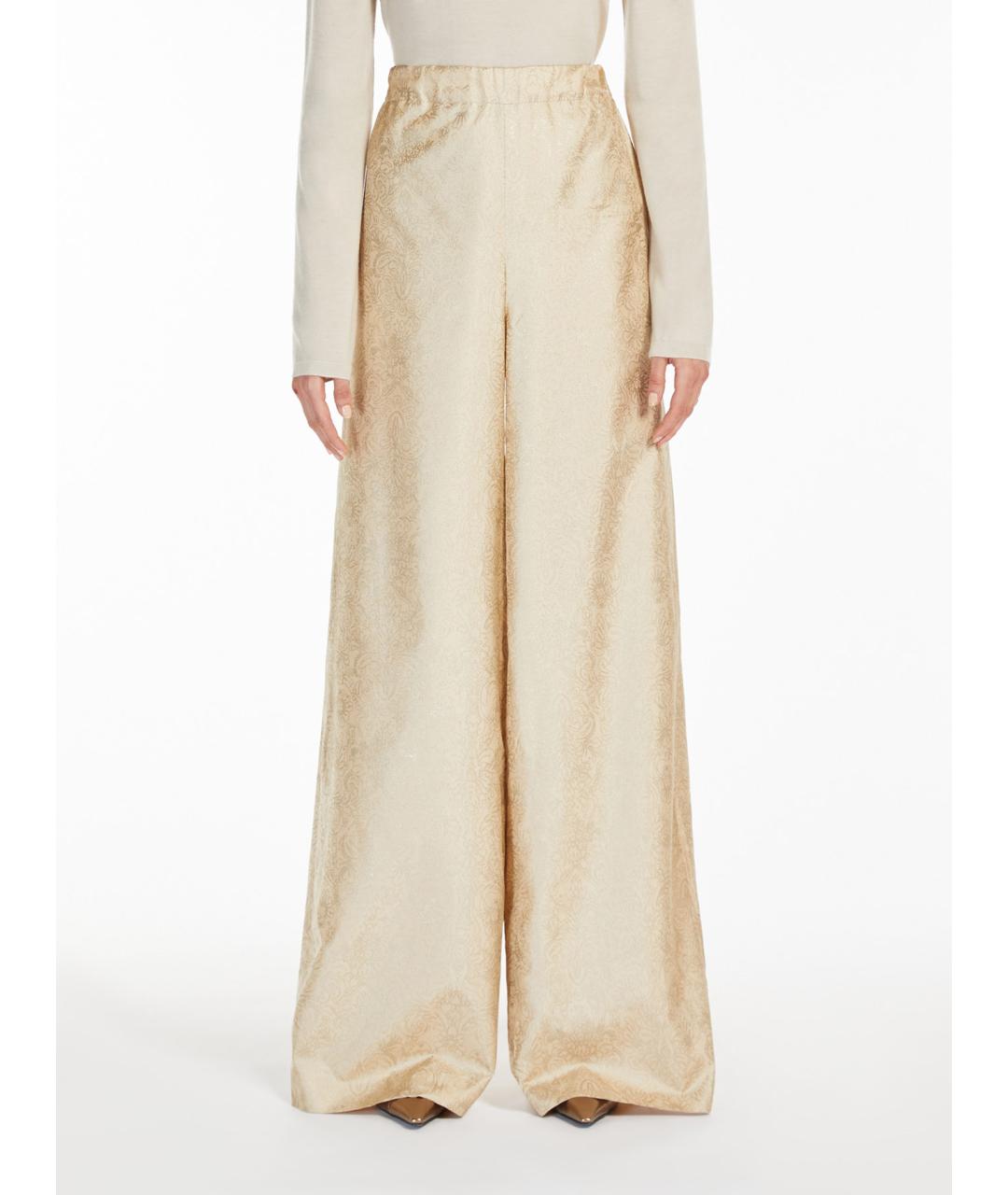 MAX MARA Бежевые шелковые брюки широкие, фото 3