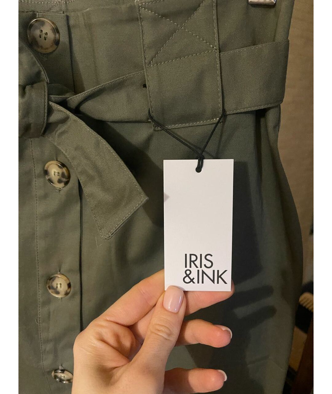 IRIS & INK  Хаки хлопко-эластановая юбка миди, фото 5