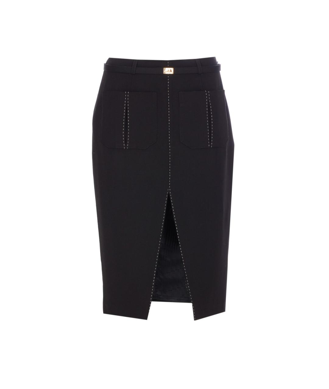 ELISABETTA FRANCHI Темно-синяя шерстяная юбка миди, фото 1