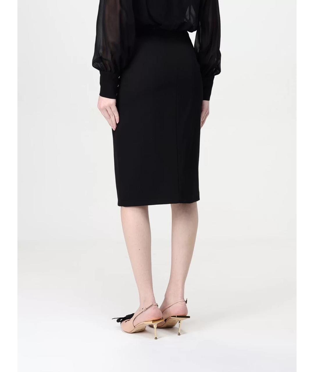 ELISABETTA FRANCHI Темно-синяя шерстяная юбка миди, фото 2