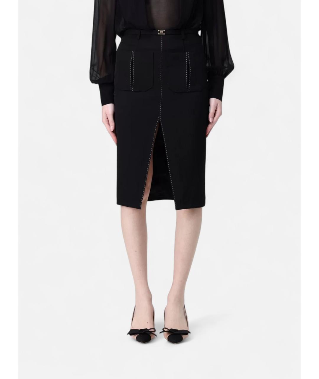 ELISABETTA FRANCHI Темно-синяя шерстяная юбка миди, фото 4