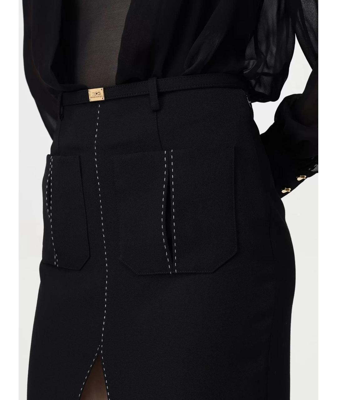 ELISABETTA FRANCHI Темно-синяя шерстяная юбка миди, фото 3