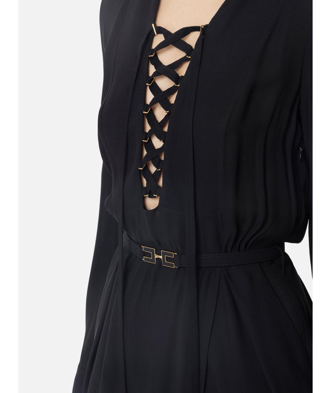 ELISABETTA FRANCHI Темно-синее вискозное коктейльное платье, фото 3