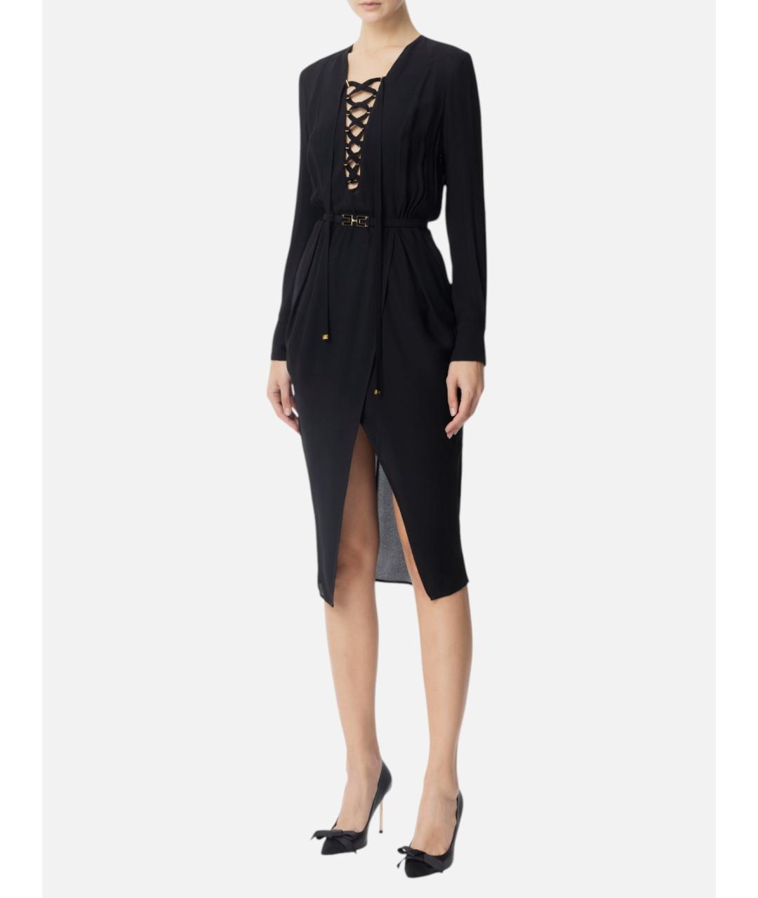 ELISABETTA FRANCHI Темно-синее вискозное коктейльное платье, фото 4