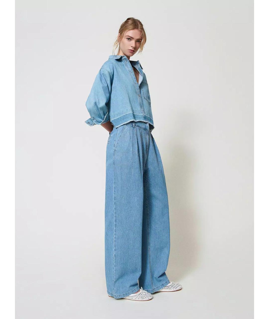 TWIN-SET Синие хлопковые прямые джинсы, фото 3