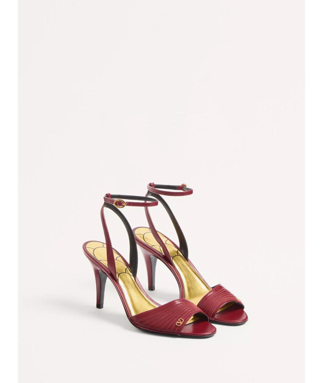 VALENTINO Бордовые кожаные босоножки, фото 2
