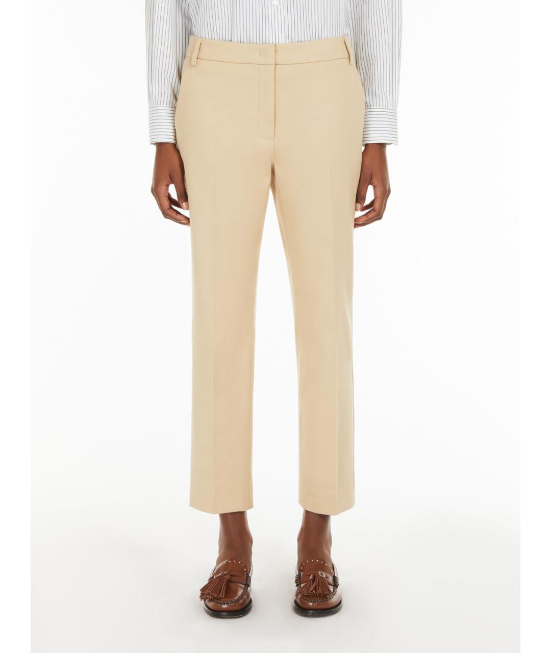 WEEKEND MAX MARA Бежевые хлопковые прямые брюки, фото 2