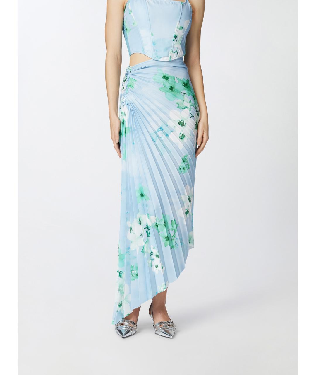 PINKO Голубая полиэстеровая юбка миди, фото 4