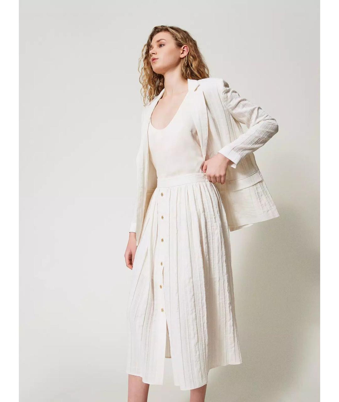 TWIN-SET Белая хлопковая юбка миди, фото 3