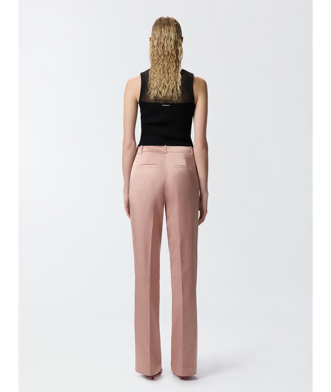 PINKO Розовые хлопковые прямые брюки, фото 4