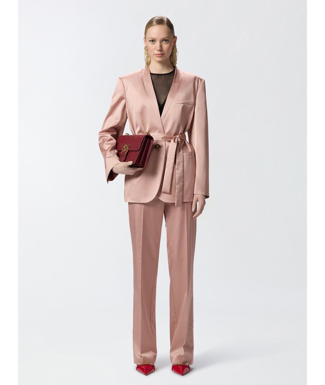 PINKO Розовые хлопковые прямые брюки, фото 2