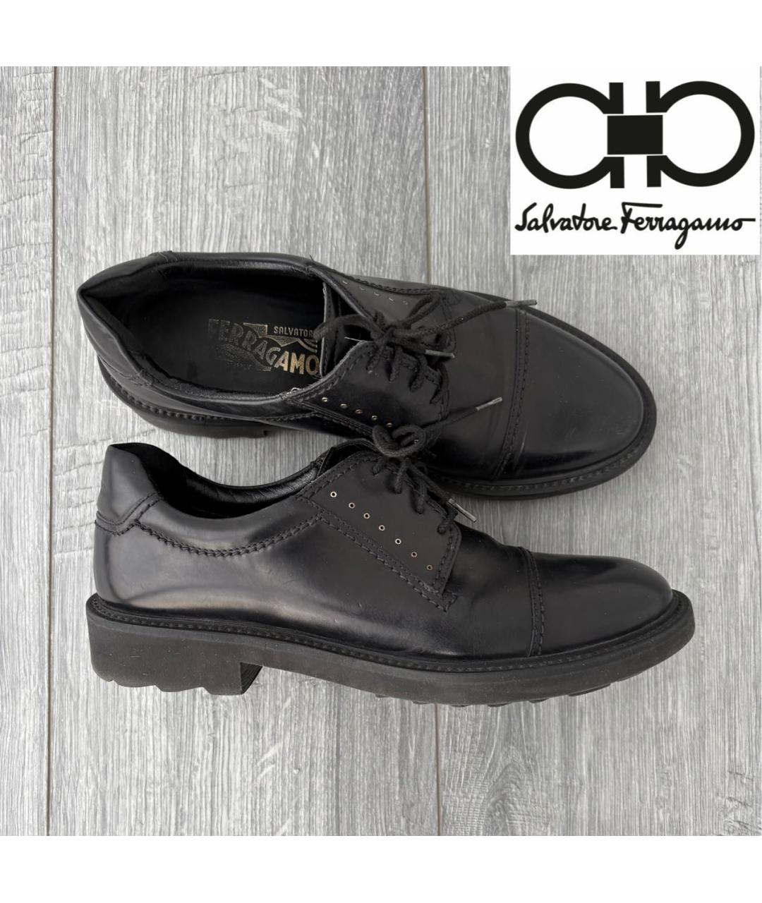 FERRAGAMO Черные кожаные брогги и оксфорды, фото 6