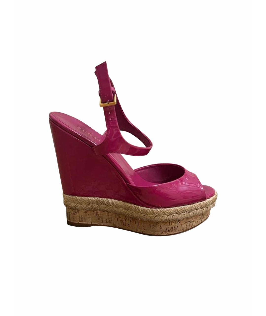 GUCCI Фуксия босоножки из лакированной кожи, фото 1