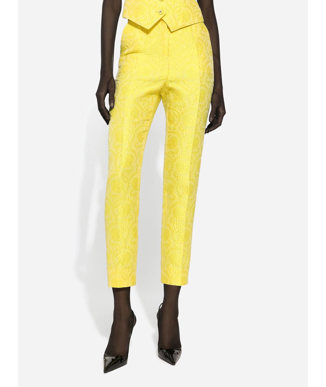 DOLCE&GABBANA Желтые хлопковые прямые брюки, фото 3