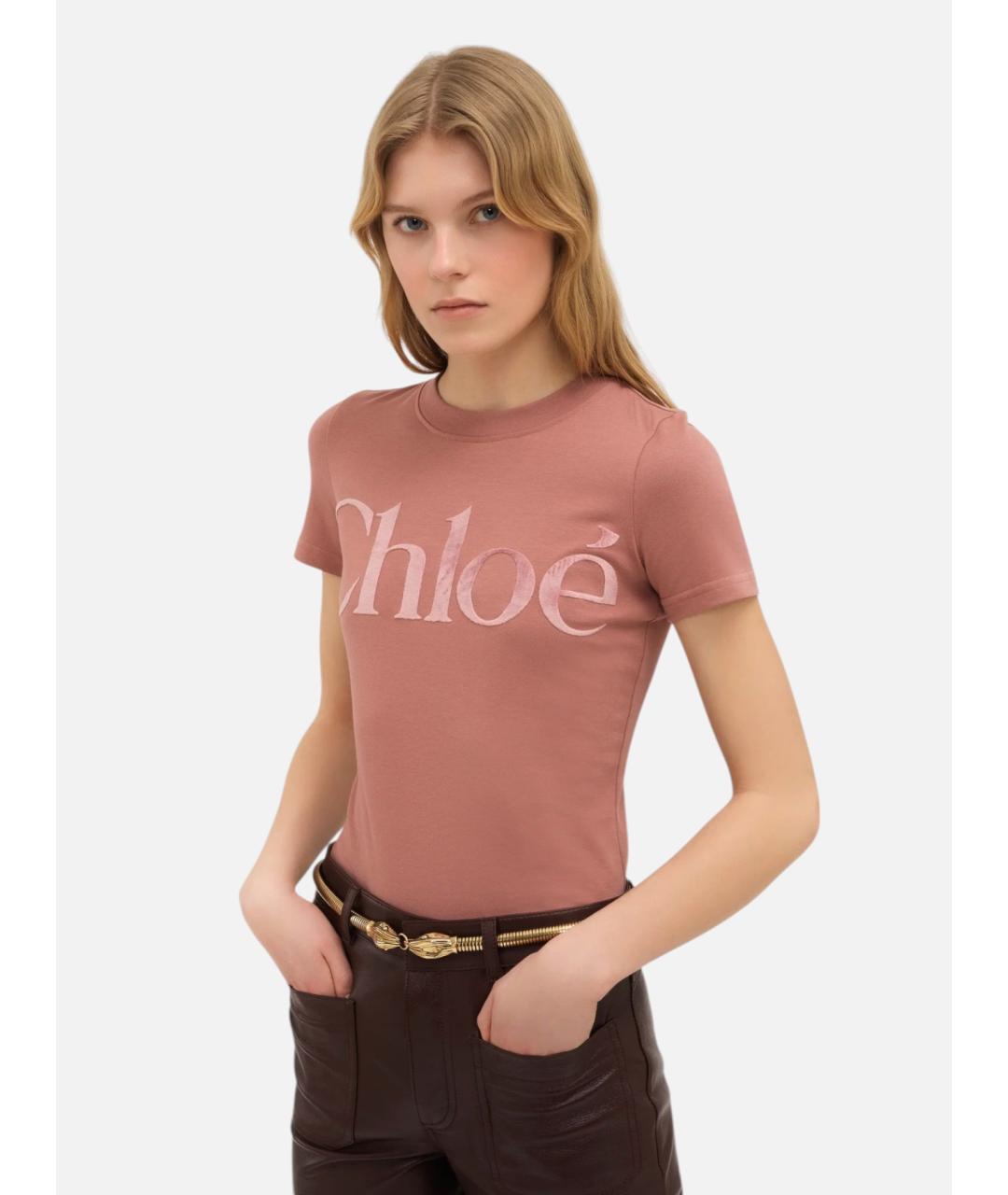 CHLOE Розовая хлопковая футболка, фото 2