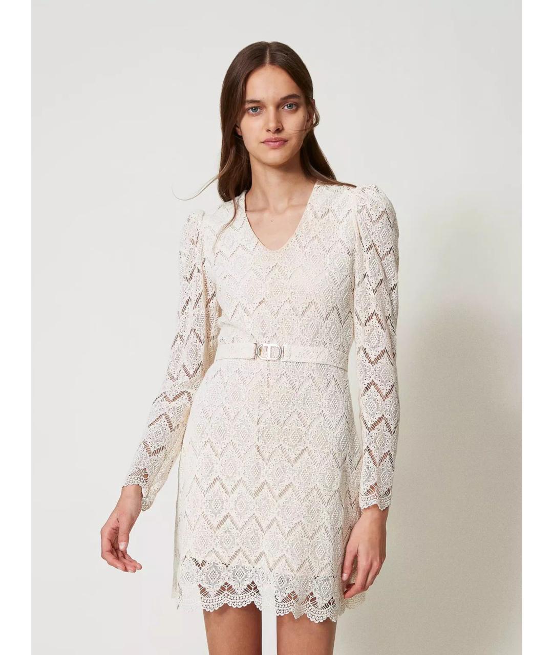 TWIN-SET Бежевое хлопковое повседневное платье, фото 3