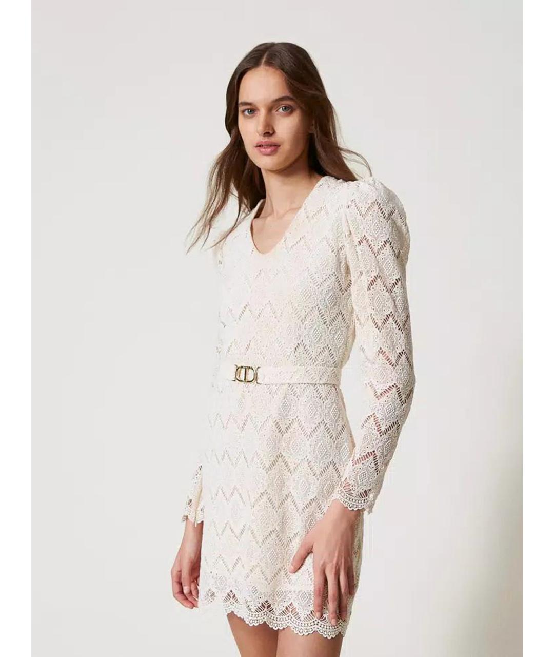 TWIN-SET Бежевое хлопковое повседневное платье, фото 5